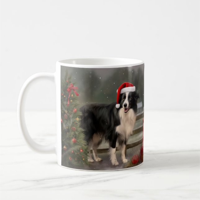Border Collie Dog im Schnee Weihnachten Kaffeetasse (Links)