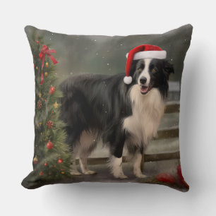 Border Collie Dog im Schnee Weihnachten Kissen