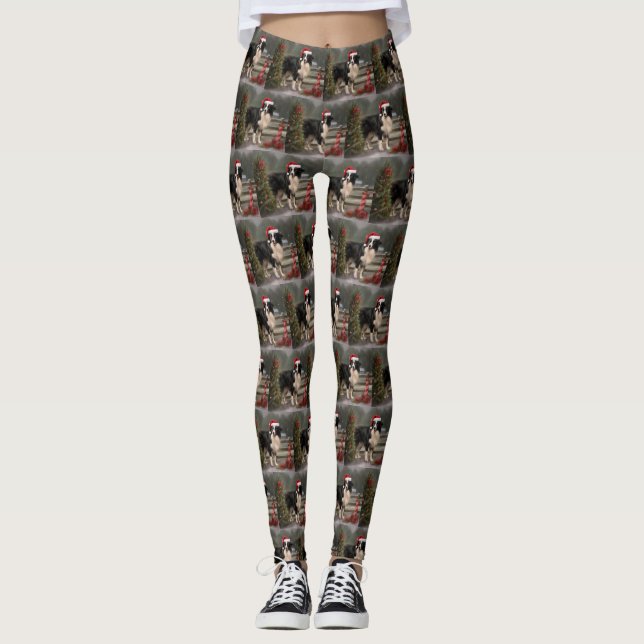 Border Collie Dog im Schnee Weihnachten Leggings (Vorderseite)