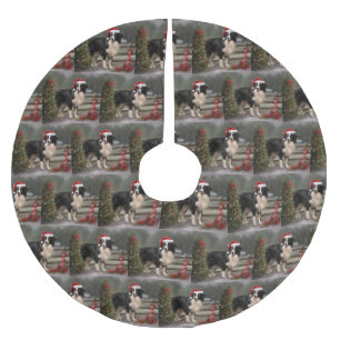 Border Collie Dog im Schnee Weihnachten Polyester Weihnachtsbaumdecke