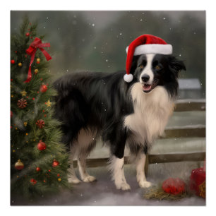 Border Collie Dog im Schnee Weihnachten Poster