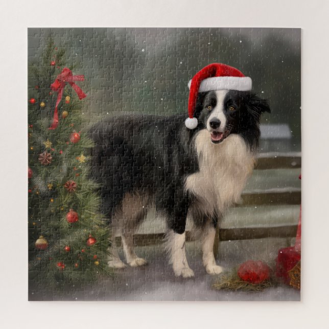 Border Collie Dog im Schnee Weihnachten Puzzle (Vertikal)