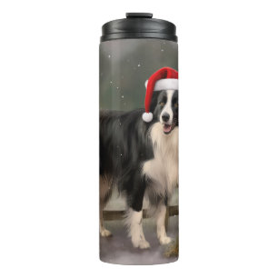 Border Collie Dog im Schnee Weihnachten Thermosbecher