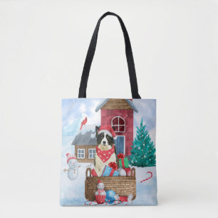 Border Collie Dog im Schnee Weihnachtshundehaus
