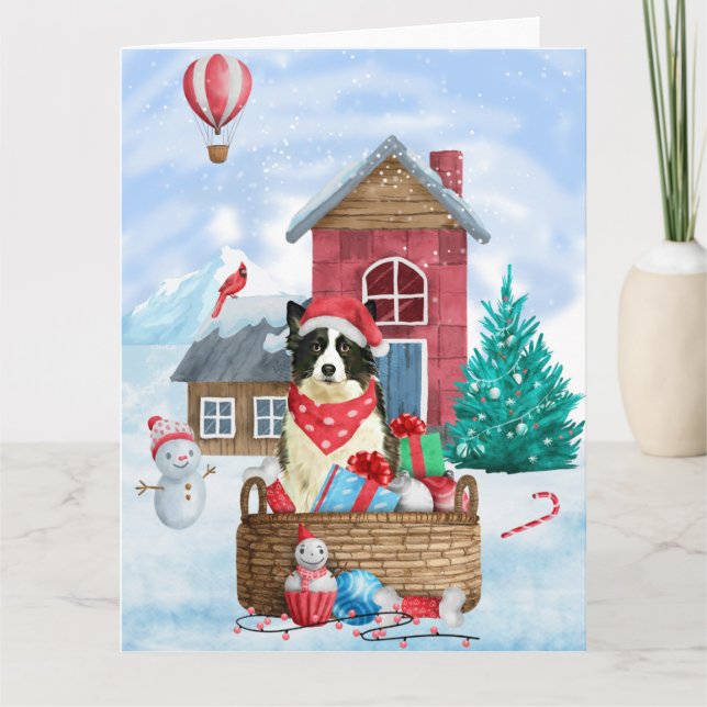 Border Collie Dog im Schnee Weihnachtshundehaus Karte (Vorderseite)