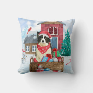 Border Collie Dog im Schnee Weihnachtshundehaus Kissen