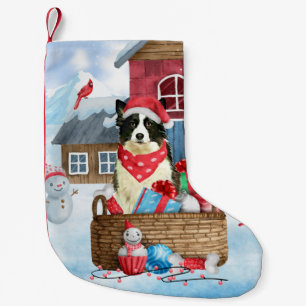 Border Collie Dog im Schnee Weihnachtshundehaus Kleiner Weihnachtsstrumpf