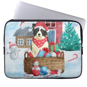 Border Collie Dog im Schnee Weihnachtshundehaus Laptopschutzhülle