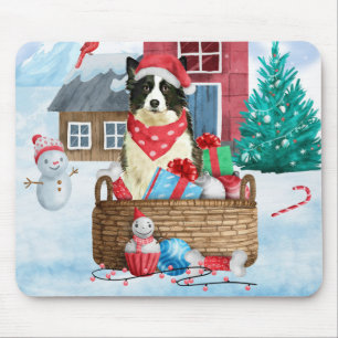 Border Collie Dog im Schnee Weihnachtshundehaus Mousepad