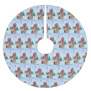 Border Collie Dog im Schnee Weihnachtshundehaus Polyester Weihnachtsbaumdecke