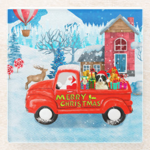 Border Collie Dog in Christmas Delivery LKW Schnee Glasuntersetzer