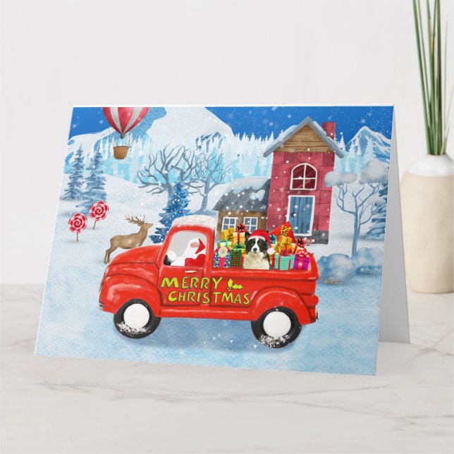 Border Collie Dog in Christmas Delivery LKW Schnee Karte (Vorderseite)