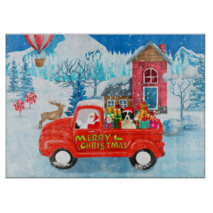 Border Collie Dog in Christmas Delivery LKW Schnee Schneidebrett