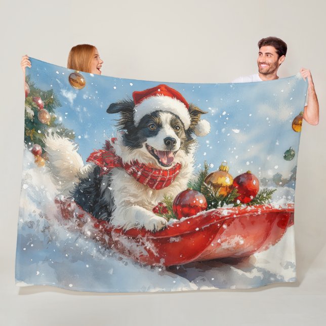 Border Collie Dog in Sledge Lass es Schnee Weihnac Fleecedecke (Beispiel)