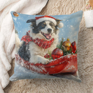 Border Collie Dog in Sledge Lass es Schnee Weihnac Kissen