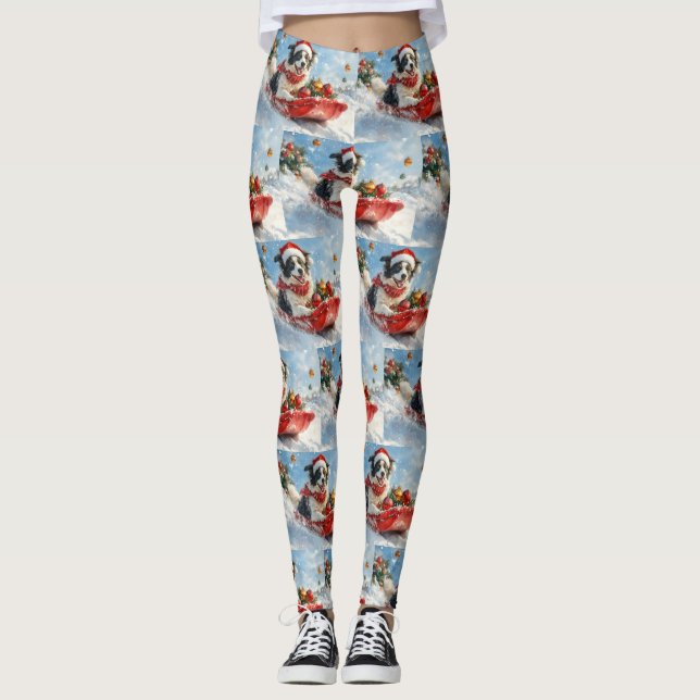 Border Collie Dog in Sledge Lass es Schnee Weihnac Leggings (Vorderseite)