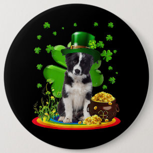 Border Collie Dog Kleeblatt St Patricks Day Dog Ir Button