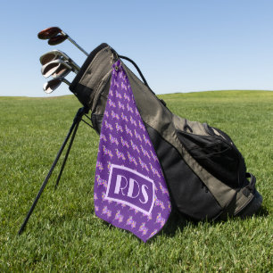 Border Collie Dog Lila Silhouette Monogre Golfhandtuch
