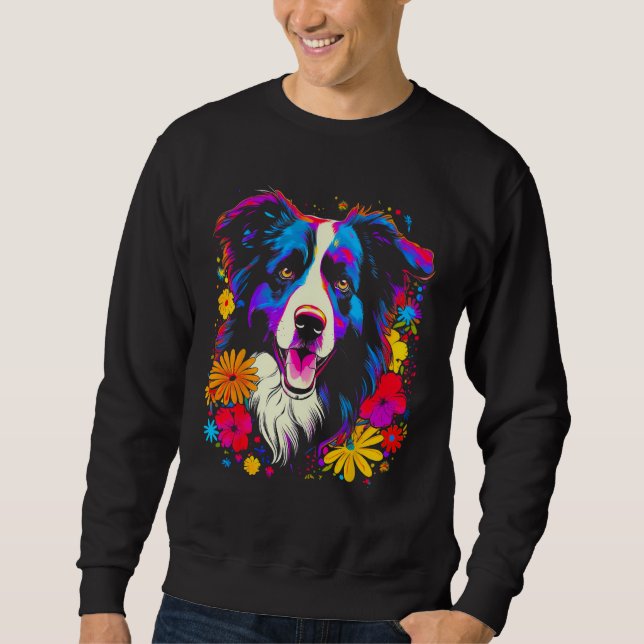 Border Collie Dog Love Flowers Sweatshirt (Vorderseite)