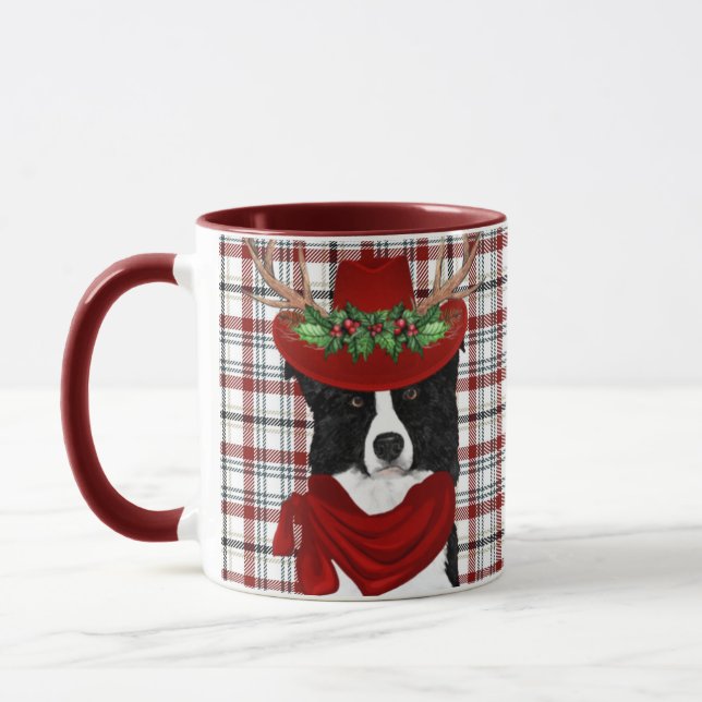 Border Collie Dog Lover Western Kariert Weihnachte Tasse (Links)