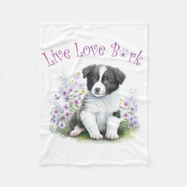 Border Collie Dog Mama Floral Fleecedecke (Vorderseite)