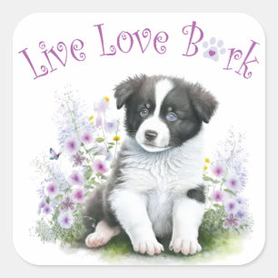 Border Collie Dog Mama Floral Quadratischer Aufkleber