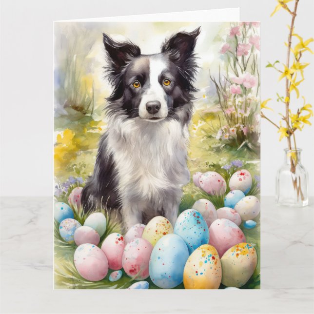 Border Collie Dog mit Ostereier Urlaub Karte (Gelbe Blume)