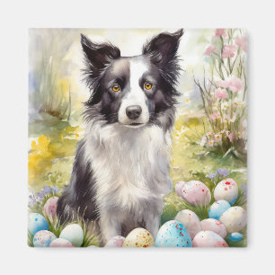 Border Collie Dog mit Ostereier Urlaub Magnet