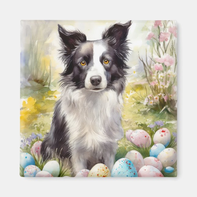 Border Collie Dog mit Ostereier Urlaub Magnet (Vorne)