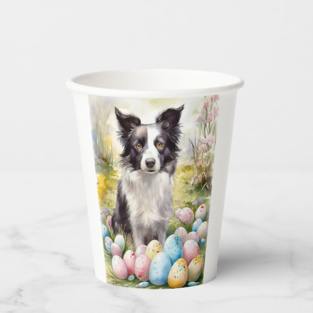 Border Collie Dog mit Ostereier Urlaub Pappbecher (Vorderseite)