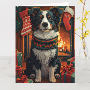 Border Collie Dog mit Weihnachtsgeschenken Feuerpl Karte