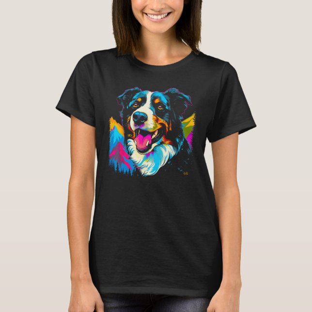 Border Collie Dog Mountains T-Shirt (Vorderseite)