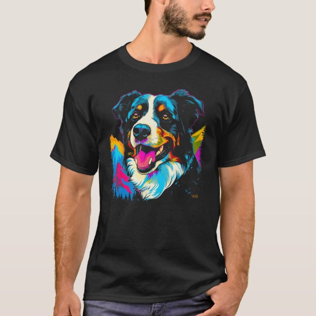 Border Collie Dog Mountains T-Shirt (Vorderseite)