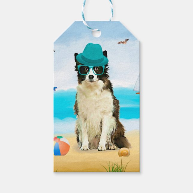 Border Collie Dog on Beach Geschenkanhänger (Vorderseite)