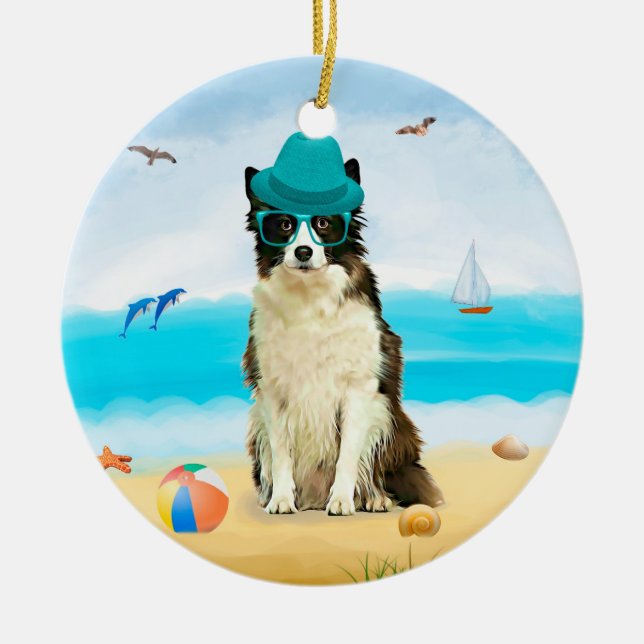 Border Collie Dog on Beach Keramik Ornament (Vorne)