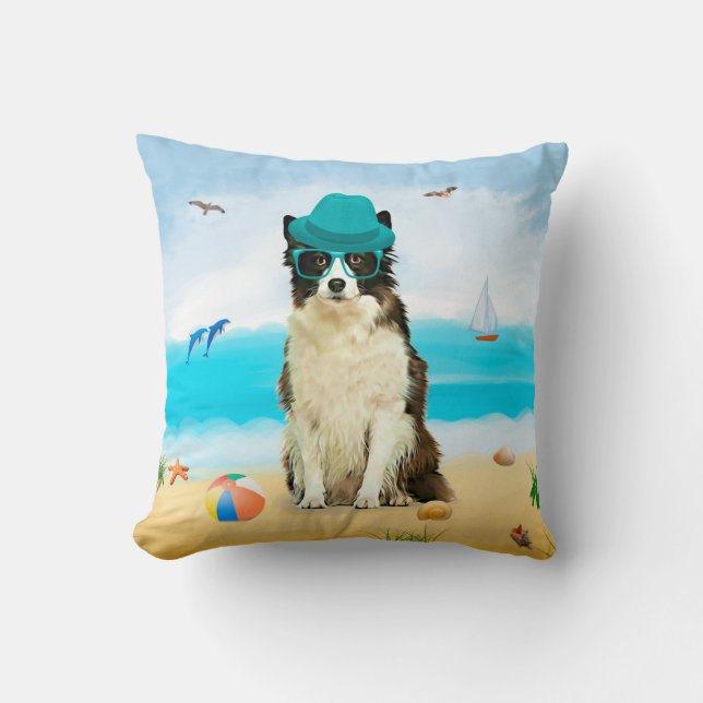 Border Collie Dog on Beach Kissen (Vorderseite)