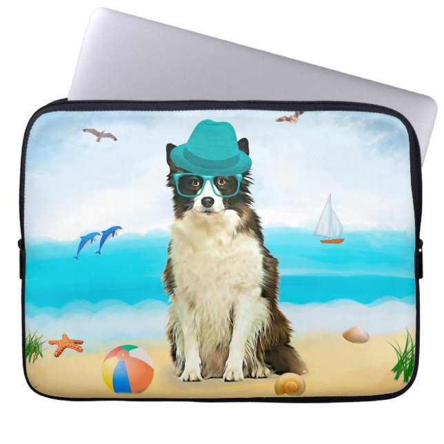 Border Collie Dog on Beach Laptopschutzhülle (Vorderseite)