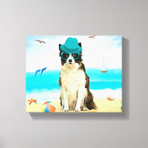 Border Collie Dog on Beach Leinwanddruck