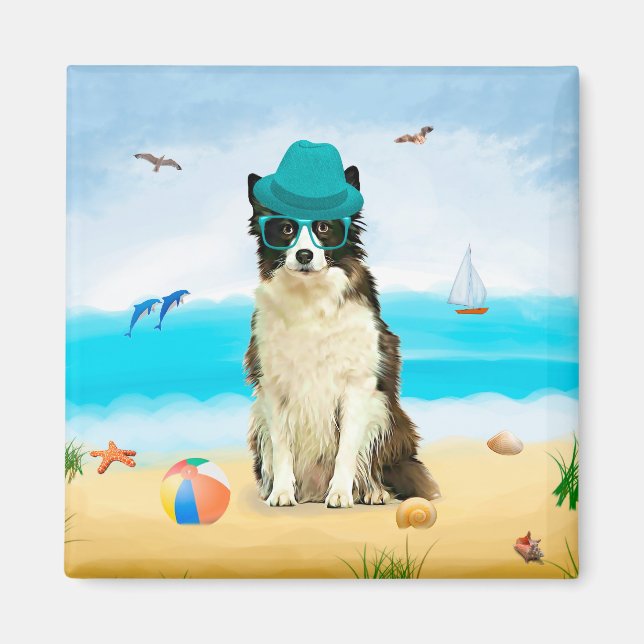 Border Collie Dog on Beach Magnet (Vorne)