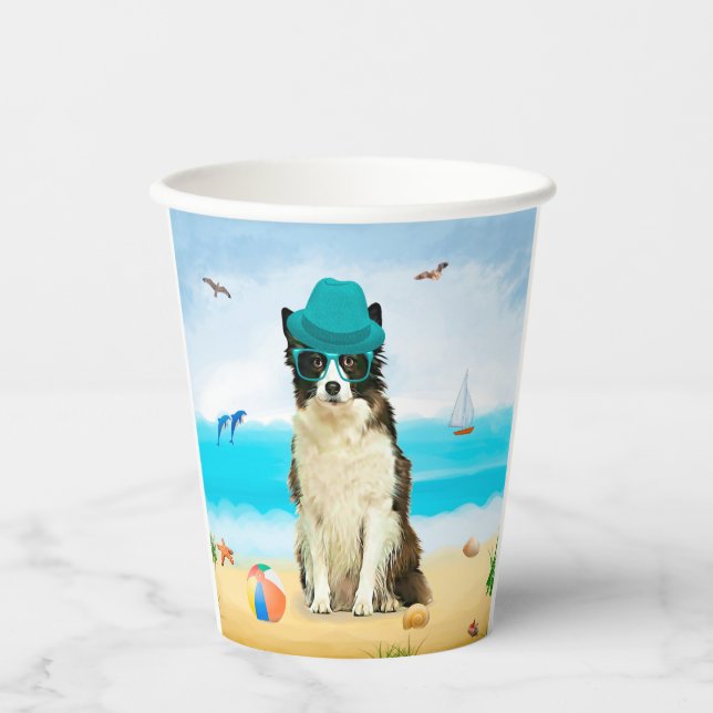 Border Collie Dog on Beach Pappbecher (Vorderseite)