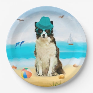 Border Collie Dog on Beach Pappteller