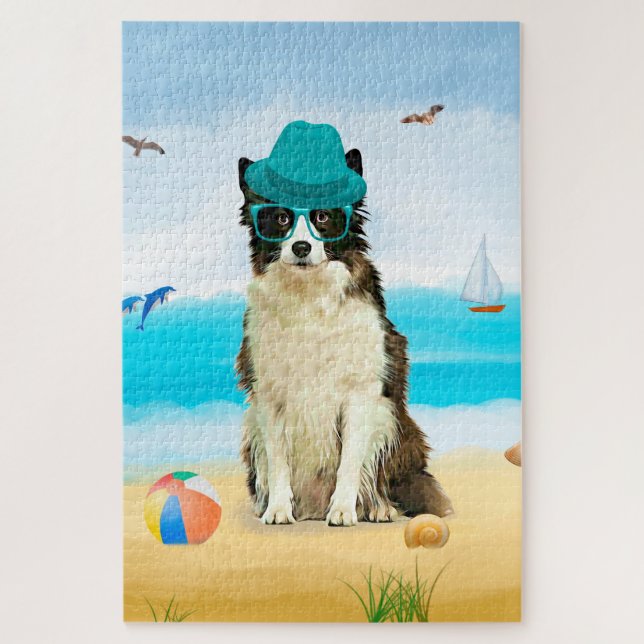 Border Collie Dog on Beach Puzzle (Vertikal)