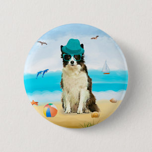 Border Collie Dog on Beach Throw Kissen Button
