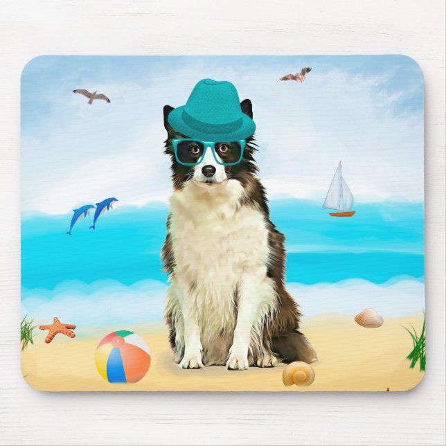 Border Collie Dog on Beach Throw Kissen Mousepad (Vorne)