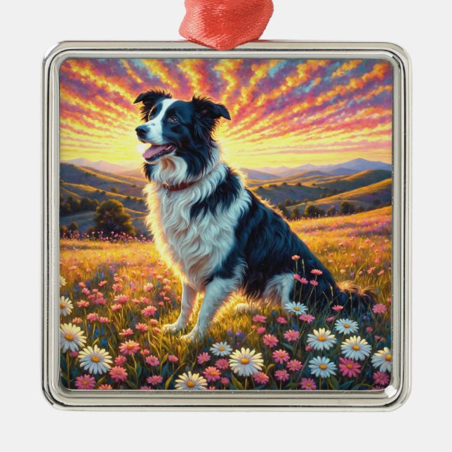 Border Collie Dog Ornament Aus Metall (Vorne)