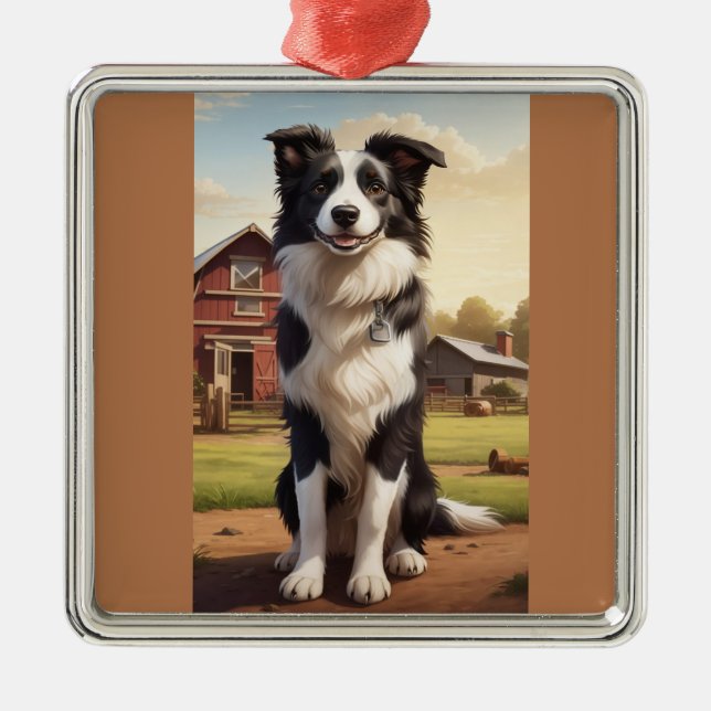 Border Collie Dog Ornament Aus Metall (Vorne)