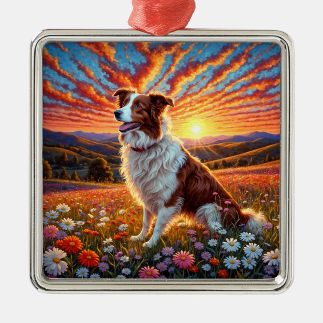 Border Collie Dog Ornament Aus Metall (Vorne)