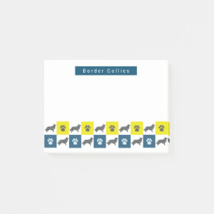 Border Collie Dog & Paw Gelb & Blau Gitter Linien Post-it Klebezettel