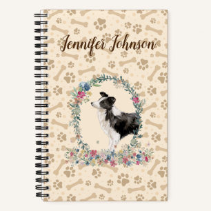 Border Collie Dog Paw Print & Floral Niedlich Notizbuch