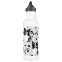 Border Collie Dog Pawprint Edelstahlflasche